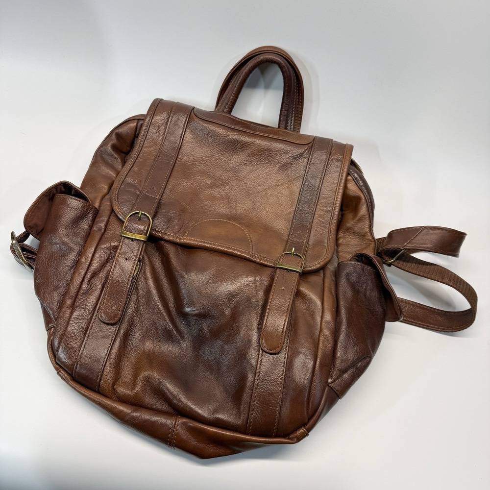AmeriLeather Three Way Leather Backpack Brown Travel Carry On Crossbody Utility